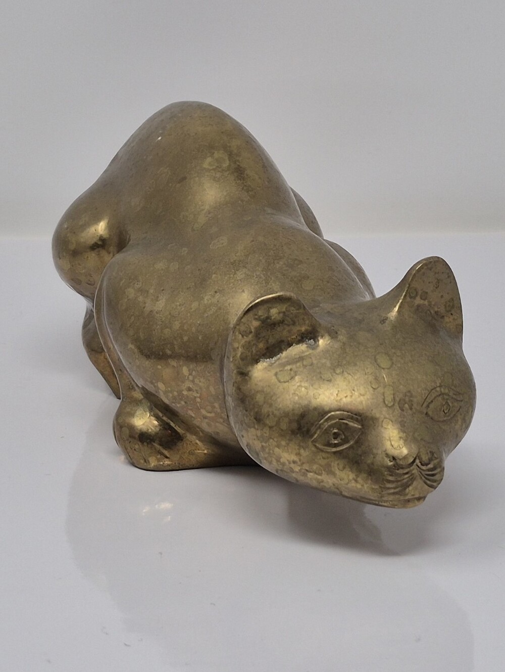 Vintage Brass Crouching Cat MCM Satute